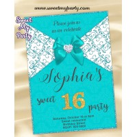 Turquoise Sweet 16 Invitation,Turquoise Quinceanera Invitation,(009a)